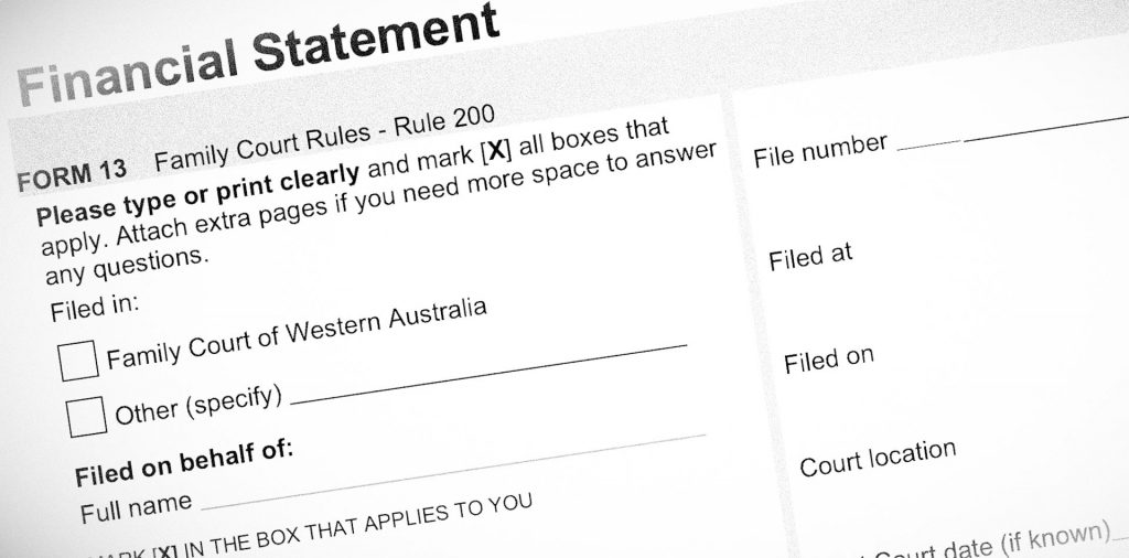 Preview of form 13 financial statement family court of WA