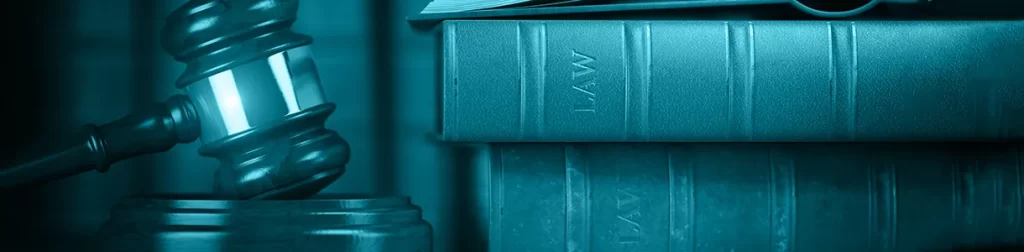 Court hearing items under a blue matte filter