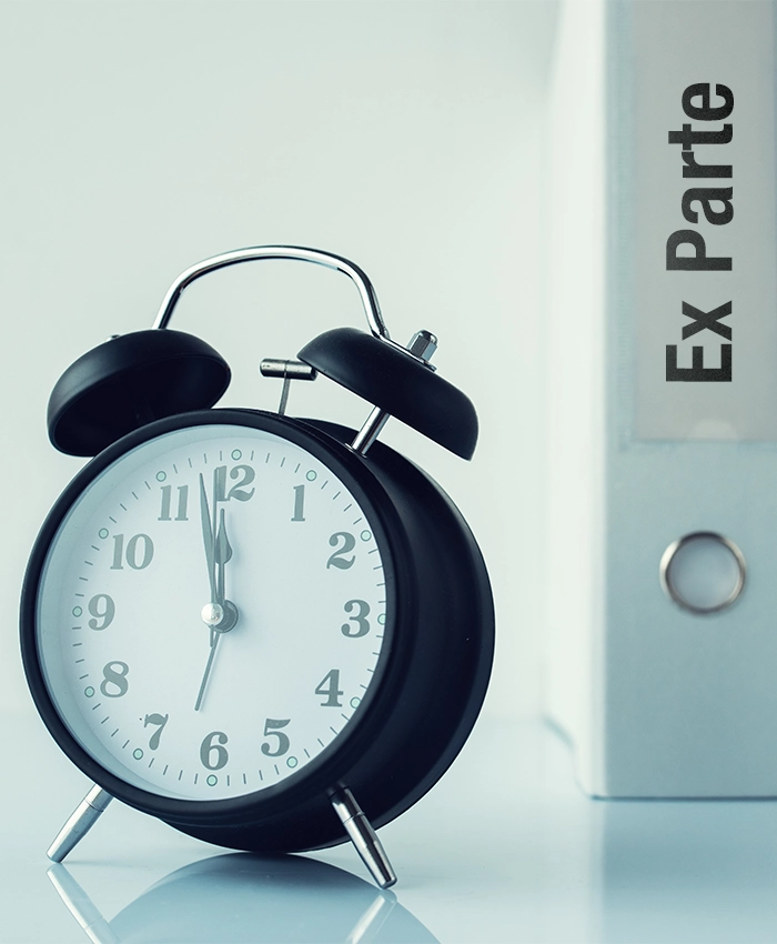 Clock Next to a file that read Ex Parte