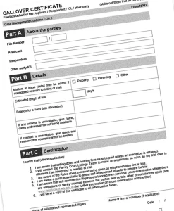 family court callover certificate form
